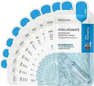 Mediheal Best Korean Hyaluronate Watermide Essential Face Mask - Hydrating and Moisturizing Sheet Masks With Hyalu Active 3x For All Skin Types (10 Count)