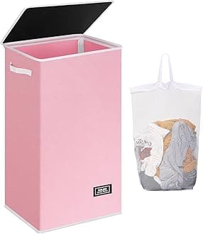 SOLEDI Laundry Hamper with Lid 100L Large & Tall Collapsible Laundry Basket, Clothes Hamper with Bag Removable Easy to Carry, Dirty Hampers for Bedroom, Bathroom, Dorm, College, Pink