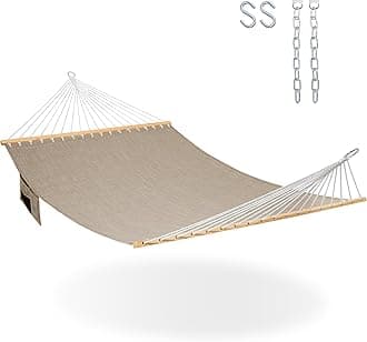 11 FT Double Outside Hammock Quick Dry Olefin Fabric Hammock with Spreader Bar & Side Pocket for Outdoor Poolside Backyard 450 lbs Capacity, Khaki