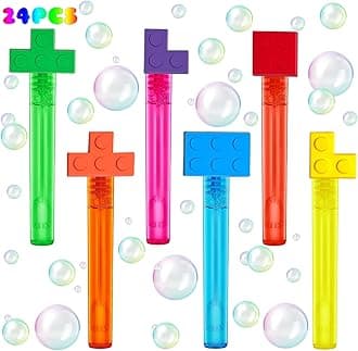Building Blocks Party Favors,24Pcs Building Blocks Bubble Wands for Kids,Cute Bubble Wand for Birthday Party Supplies,Classroom Prizes Pinata Goodie Bag Stuffers Gifts