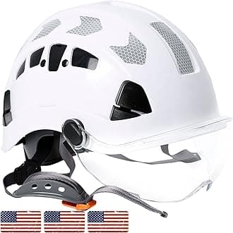 Construction Hard Hat with Visor - White Vented Hard Hats Construction OSHA Approved, ANSI Z89.1 ABS Safety Helmet,Adult Hardhats for Men Women,6 Point Suspension Hard Hat with Chin Strap