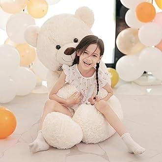 Poutmac 55 inch Giant Teddy Bear Stuffed Animal White Big Plush Teddy Bear Valentine's Gift for Girlfriend Soft Stuffed Bear Animals for Christmas,Birthday,Mother's Day