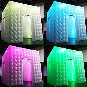 Inflatable Photo Booth Enclosure (White, Two Doors, 9.2X 9.2X 9.2ft), staelea Inflatable LED Photo Booth Tent with Air Blower, Photo Booth Backdrop for Wedding Event
