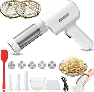 Idiyappam Maker Electric, Automatic Idiyappam, Noodle, Murukku, Farsan Sev, Pasta Maker, Handheld electric pasta maker, 5-in-1 Cordless pasta maker for kitchen (White)