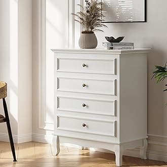 RoyalCraftWhite 4 Drawer Dresser, Large Storage Chest with Ball Bearing Slide, Wide Chest of Drawers, Modern Wood Dresser for Bedroom, Living Room, Hallway, Entryway, White