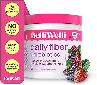 Belli Welli Daily Fiber Powder Supplement with Collagen, Probiotics & Electrolytes | Supports Digestive Health, Gut Balance & Deinflammation | Berry | 16 Servings