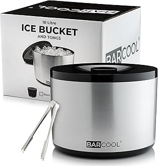 Ice Bucket with Lid and Ice Tongs | 10 Litre | Round & Double Walled Insulation | Perfect for Home Bars, Pubs, Restaurants, BBQs and Picnics (Silver)