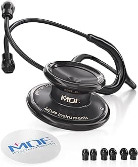 MD One Stainless Steel Premium Dual Head Stethoscope, Adult, Black Tube, Black Chestpieces-Headset, MDF777BO