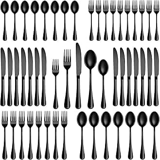 30 Pcs Black Silverware Set, Stainless Steel Flatware Set Service for 6, Mirror Polished Cutlery Utensil Set, Durable Home Kitchen Eating Tableware Set, Include Fork Knife Spoon Set, Dishwasher Safe