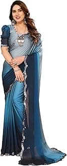 The Urban Diva Women's Trending Ombre,Two-tone Silk Saree With Mirror Lace Border
