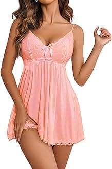 Women Nightgown Sexy Sleepwear Lace Chemise V-neck Modal Babydoll Lounge Dress