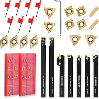 21PCS Indexable Lathe Turning Tools Set 1/2" 12mm Shanks,7Pcs Metal Turning Tool Holders & 14Pcs Carbide Inserts for Turning,Grooving,Threading,Boring bar,and Cutting Tool