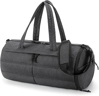 BAGSMART Puffer Gym Bag for Women, Lightweight Duffel with Shoe Compartment, Weekender Bags with Wet Pocket, Workout Overnight Carry on for Travel, Black, 19.69 × 10.24 × 10.24 inches