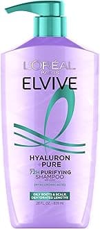 L'Oreal Paris Elvive Hyaluron + Pure 72H Purifying Shampoo for Oily Hair, Clarifying Shampoo with Salicylic Acid and Hyaluronic Acid, 28 Fl Oz