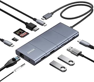 USB C Hub, 11-in-1 Docking Station Dual Monitor, 10 Gbps USB-C and USB-A Data Ports, 4K HDMI and DisplayPort, 85W Power Delivery, 2 Data Ports, Ethernet, for XPS