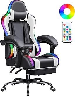 Homall Gaming Chair, Video Game Chair with Footrest and Massage Lumbar Support, Ergonomic Computer Chair Height Adjustable with Swivel Seat and Headrest (RGB White)