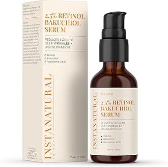 InstaNatural Retinol Serum for Face with 2.5% Retinol, Bakuchiol, Hyaluronic Acid & Squalane | Smoothing Serum for Even-Toned, Youthful-Looking Skin - 1 Fl Oz