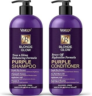 VANIDOX Sulfate Free Brass Toning Purple Shampoo and Conditioner Set for Blondes, Brown Highlighted, or Bleached Hair, Shampoo for Blondes Infused with Purple Rice Extract (16 fl oz each)