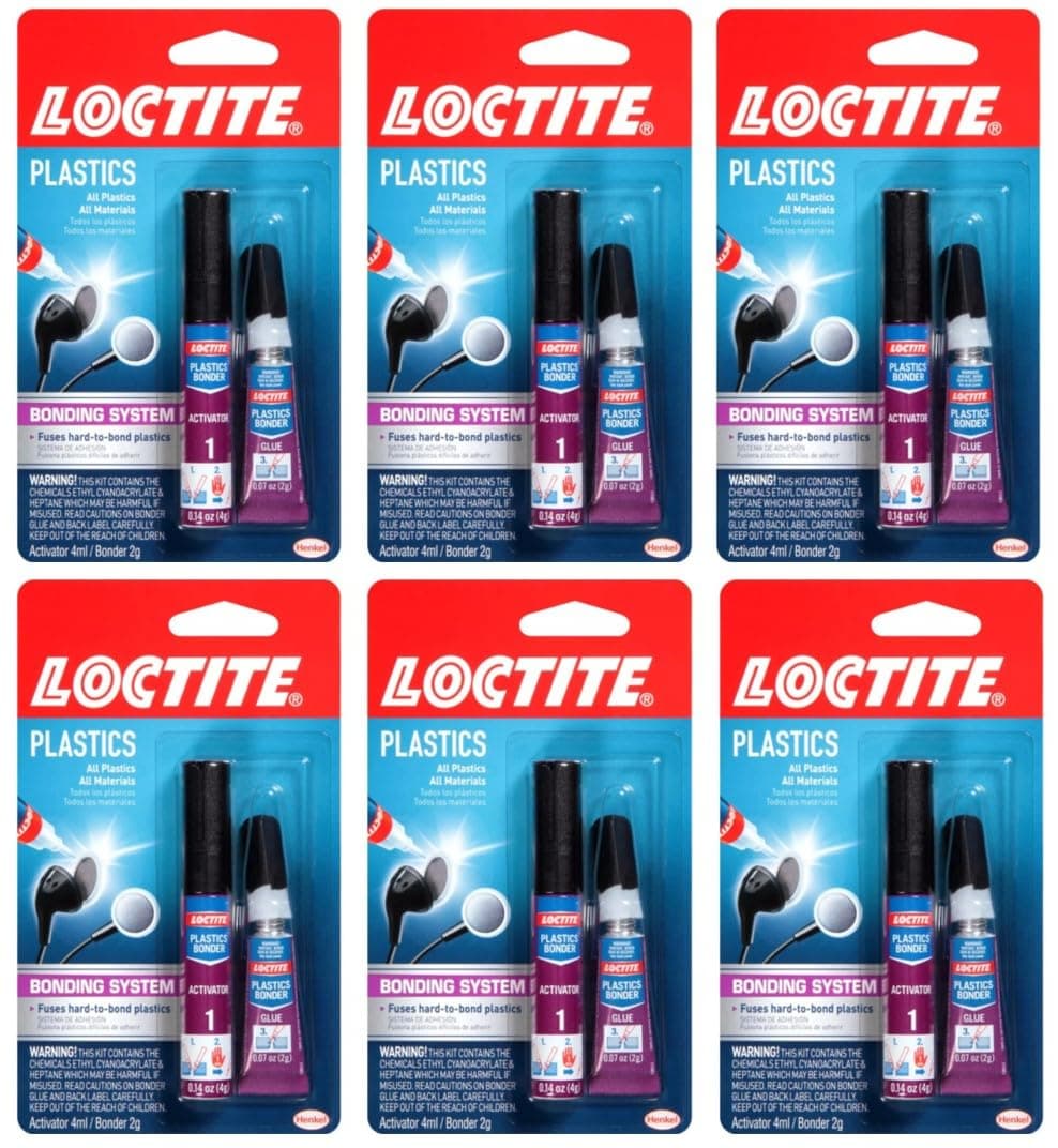 Loctite Plastics Bonder Bonding System, 2 Gram & 4 Gram Tubes, 6 Pack - Clear Superglue for Plastic, Wood, Metal, Crafts, & Repair, Instant Glue Adhesive, Quick Dry