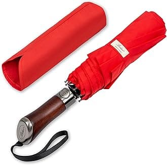 (Designed in UK) Travel Umbrella Luxurious Golden Hardwood Handle Auto Open & Close Windproof Frame Single Canopy Automatic Folding Umbrella Men's & Ladies