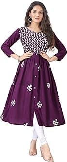 Women's Rayon Embroidered Flared Kurtis