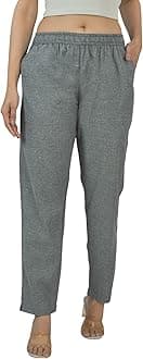 Qashida Women's Cotton Linen Pants, Regular Fit, Fully Elasticated, 2 Side Pockets