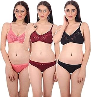 Embibo Multicolor Women Cotton Bra Panty Set for Women Lingerie Set Bra Panty Set for Women with Sexy Bra Panty Set for Women Innerwear Pack of 3 Sets