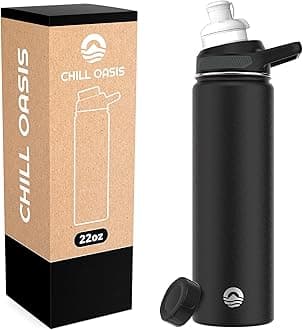 Water Bottle | Compatible With Popular Flavor Cartridges | BPA Free, Leak Proof, Double-Walled Vacuum Insulated Stainless Steel, and Dishwasher Safe | Cold for 24 Hours (Black, 22oz)