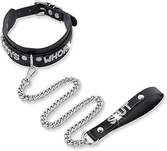 Women's Black Leather Choker Necklace with Rhinestone Letters, Adjustable Punk Gothic Custom Name D-ring Collar Jewelry For Women