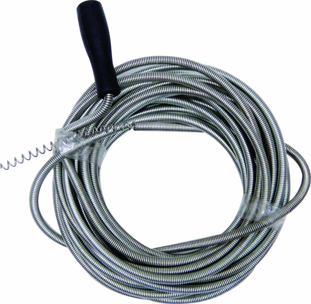 Flexible coil drain cleaner, diameter 5 mm x 3 m, for removing stubborn blockages in drains, includes rotating handle, grey