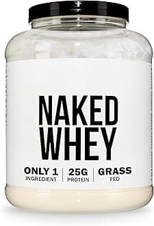 Naked Whey Protein Powder, Only 1 Ingredient, Grass Fed, Gluten Free, Soy Free, GMO Free, 25g Protein and 6g BCAAs per Scoop, Unflavoured, 76 Servings, 2280g