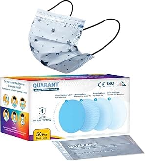QUARANT Meltblown - Dual SMMS Fabric 4 Ply Designer Protective Face Mask with Nose Clip and Reusable Travel Pouch, Fashion That's Safe (Stary White, Pack of 50) for Unisex