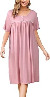 Vlazom Women's Nighties Button Front Long Nightdress Pleated Lace Nightgowns Luxury Soft Touch Nightgshirt with Pockets S-XXL