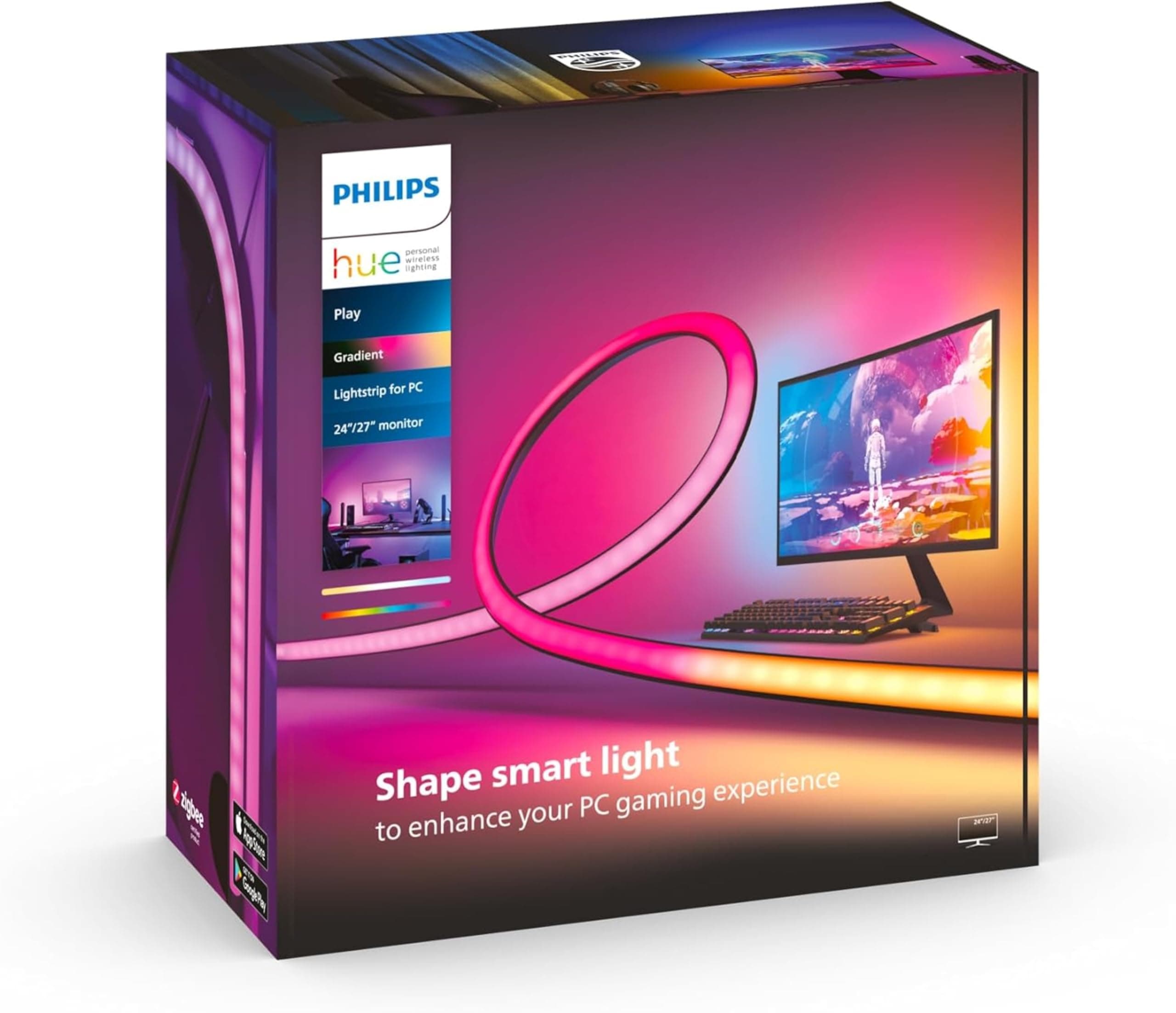 Philips Hue Play Gradient PC Lightstrip [for 24-27 Inch Screens] LED Smart Lighting. Sync for Entertainment, Gaming and Media