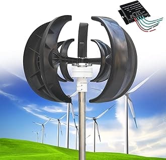 12000W Wind Turbine Generator, 12V/24V/48V 5 Blades Vertical Wind Turbine Kit, 3 Phase AC Generator, Low Wind Speed Starting Wind Power Generator with Controller for Home, Boat, Camping,Black-24V