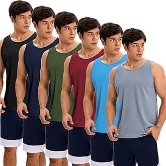 OYGSieg 6 Pack Men's Quick Dry Workout Tank Tops Breathable Gym Sleeveless Muscle Shirts for Active Men