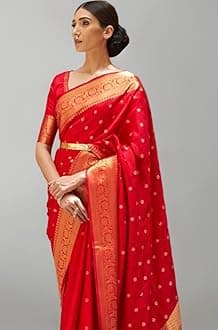 SWORNOF Womens Kanjivaram Banarasi Silk Saree Patola saree with Unstitched blouse piece