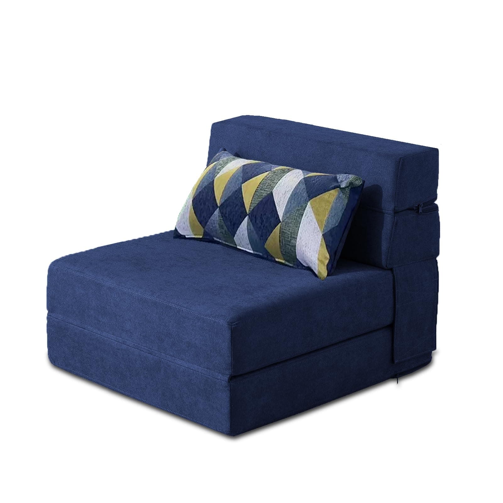 Folding Sofa Bed with Pillow Memory Foam Convertible Sleeper Chair Bed Couch Futon Lazy for Living Room Home Office Guest Beds Apartment Upstairs Loft, Single Size, Dark Blue