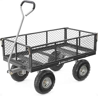 "Gorilla Cart Large 800lb / 350 kg Capacity Solid Steel Outdoor Garden Multi-Use Hauling Utility Wagon Cart with Balanced 4-Wheeled Design and 10-Inch Pneumatic Tires, Black"