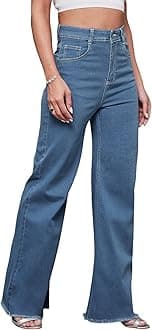 Miss Chase Women's Wide-Leg High-Rise Regular-Length Stretchable Denim Jeans