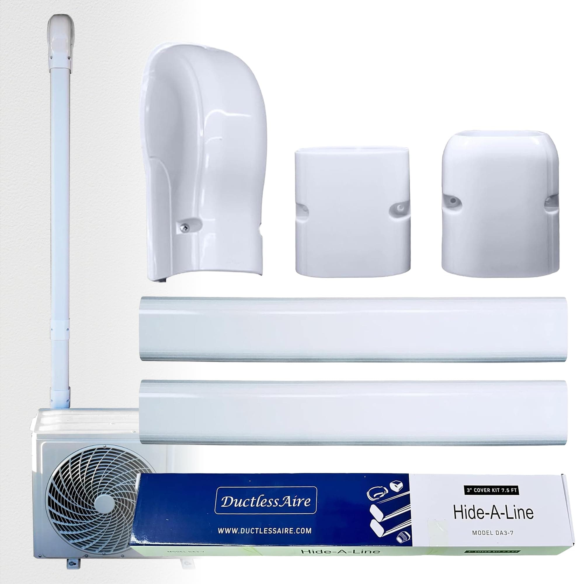 Hide-A-Line Mini Split Air Conditioner & Heat Pump Line Set Cover Kit Decorative Tubing Cover - 3 7.5 ft, White