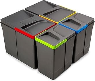 Emuca - Containers for kitchen drawers with odour-proof lid,waste sorting cut-out base, H 266 mm (10,4 inch), 2 x 15 L + 2 x 7 L, Anthracite grey Plastic