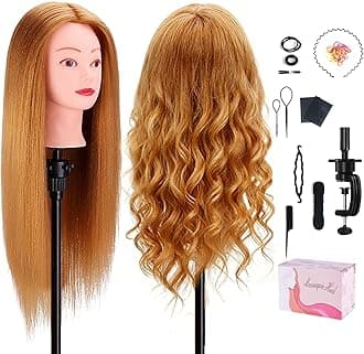 TopDirect Mannequin Head with 60% Human Hair, 20 Blonde Real Hair Cosmetology Mannequin Head Hair Styling Hairdressing Practice Training Doll Heads with Clamp Holder and Tools