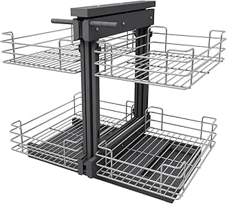 Blind Corner Pull Out Organizer for 32" Cabinet, Left Open & Right Open Compatible, Min Opening 14", 2-tier Pull-out Basket, Soft Close, Bottom Mount