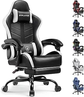 - Gaming Chair, Computer Gaming Chairs for Adults with Footrest, Height Adjustable PC Game Chair with 90-155° Recline & Removable Headrest Lumbar Support, Black-White