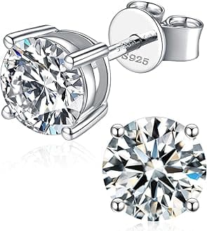 Moissanite Stud Earrings for Women, 925 Sterling Silver Earrings, 18K White Gold Plating earrings for Men (0.6-4ct)