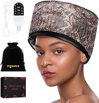 Heat Cap for Deep Conditioning, Ingeware Thermal Cap for Hair Steamer Cap for Natural Hair Portable Electric Heat Hair Spa Cap for Home Use Pattern (Snake Skin)