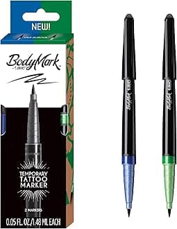BIC BodyMark by, Temporary Tattoo Marker, Old School Inspiration, Skin Safe, Brush Tip, Assorted Colors, 2-Pack