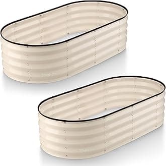 Galvanized Metal Raised Garden Bed for Outdoor Gardening 4×2×1 ft (2-Pack) // Easy-to-Assemble Garden Bed Kit for Vegetables, Plants // Sturdy Steel Raised Planter Box (White) // Tool-Free Assembly