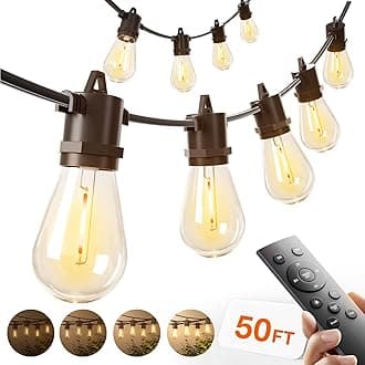 50FT LED Outdoor String Lights, Remote Dimmable Patio Lights with Timer & 3 Lighting Modes, 16 Shatterproof Edison Bulbs, Waterproof Connectable String Lights for Outside Backyard Party Décor